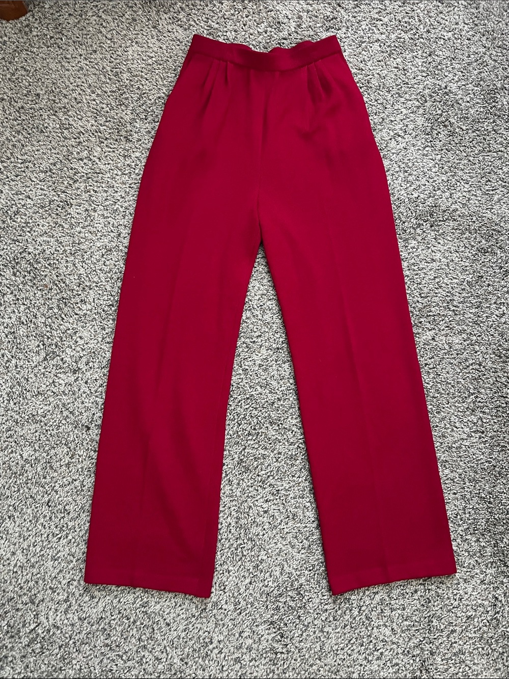 St. John Collection Marie Gray High-Rise Wide Leg Pants in Cranberry Red Size 8